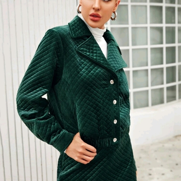 Single Breasted Notched Collar Quilted Velvet Jack - Picture 2 of 4